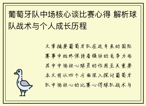 葡萄牙队中场核心谈比赛心得 解析球队战术与个人成长历程