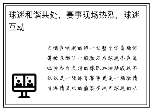 球迷和谐共处，赛事现场热烈，球迷互动